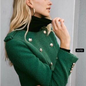 Zara Green Double-Breasted Cropped Blazer